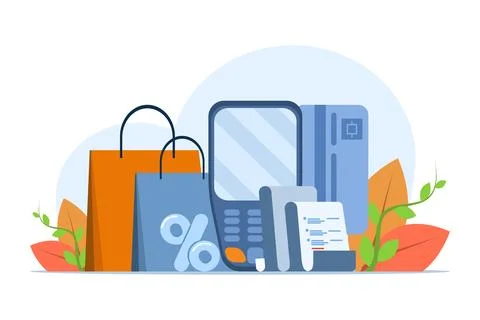 NFC payment concept, POS terminal confirming payment with debit card. Stock Illustration