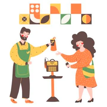 Nfc payment, flat vector illustration design. Money transfer. Stock Illustration