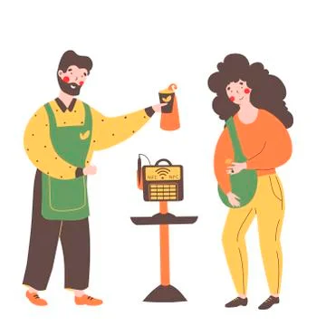 Nfc payment, flat vector illustration design. Money transfer. Stock Illustration