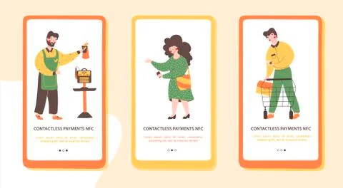 Nfc payment, flat vector illustration design, flat onboarding mobile app page Stock Illustration