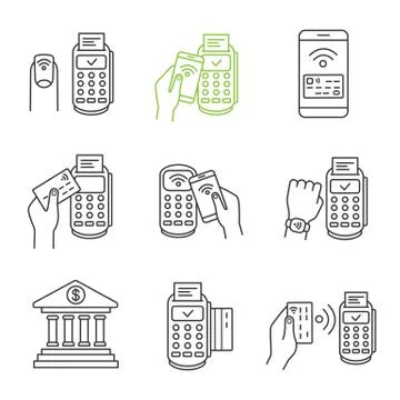 NFC payment linear icons set Stock Illustration