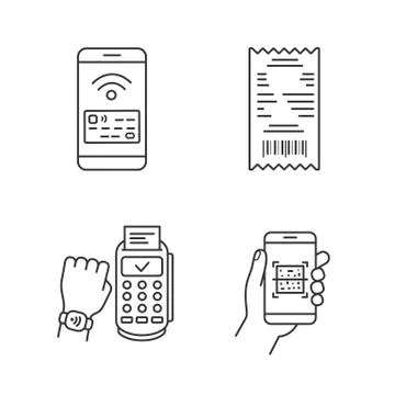 NFC payment linear icons set Illustrazione stock