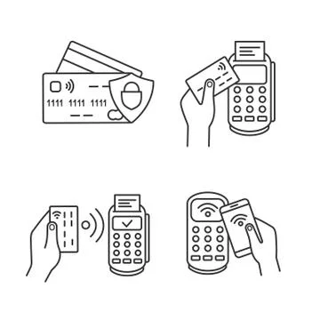 NFC payment linear icons set Stock Illustration