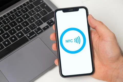 NFC payment system allows to make money transfers. Online shopping with Stock Photos