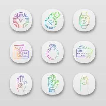 NFC technology app icons set 库存插图