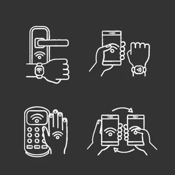 NFC technology chalk icons set Stock Illustration