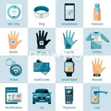 NFC Technology Icons Set Flat Style Stock Illustrationen