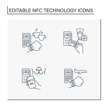 NFC technology line icons set Stock Illustration