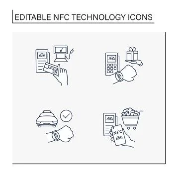 NFC technology line icons set Stock Illustration