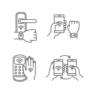 NFC technology linear icons set Stock Illustration