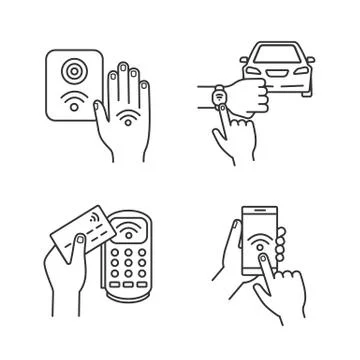 NFC technology linear icons set Stock Illustration