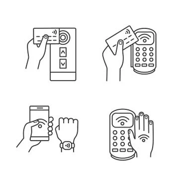 NFC technology linear icons set Stock Illustration