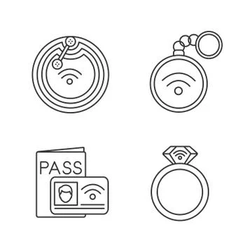 NFC technology linear icons set Stock Illustration