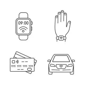 NFC technology linear icons set Stock Illustration
