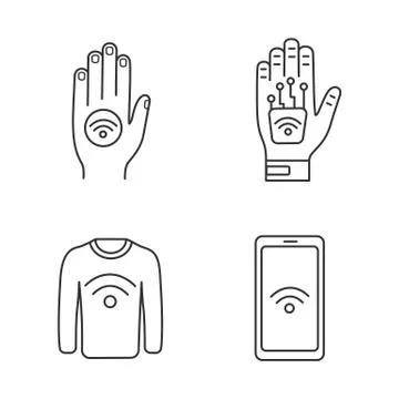 NFC technology linear icons set Stock Illustration