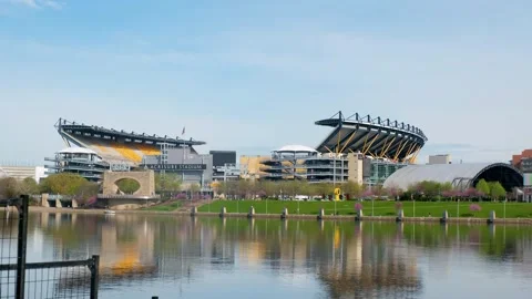 NFL Draft stage setup at Acrisure Stadium in Pittsburgh on a clear day with.. Stock Footage 332625327
