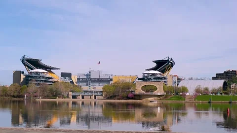 NFL Draft stage setup at Acrisure Stadium in Pittsburgh on a clear day with.. Stock Footage 332625329