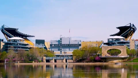 NFL Draft stage setup at Acrisure Stadium in Pittsburgh on a clear day with.. Stock Footage 332625334