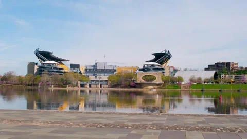 NFL Draft stage setup at Acrisure Stadium in Pittsburgh on a clear day with.. Stock Footage 332625335