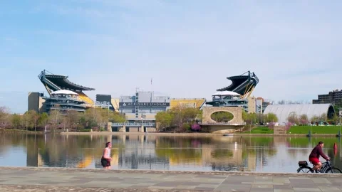 NFL Draft stage setup at Acrisure Stadium in Pittsburgh on a clear day with.. Stock Footage 332625336