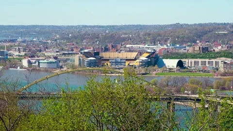 NFL draft stage setup at Acrisure Stadium in Pittsburgh with river view and.. Stock Footage 332687652