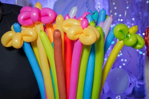 Nflatable balloons background, abstract festive backdrop, birthday celebratio Stock Photos
