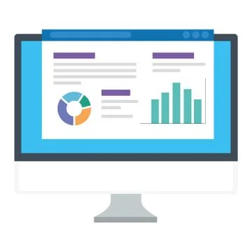Nfographic charts on website in front of computer vector design 스톡 일러스트