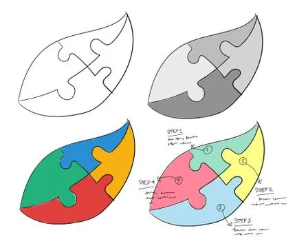 Nfographic leaf puzzle set collection hand drawn sketches white isolated Иллюстрация