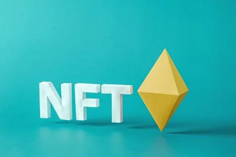 NFT 3D letters text and symbol eth as a symbol of modern technologies digital 스톡 일러스트