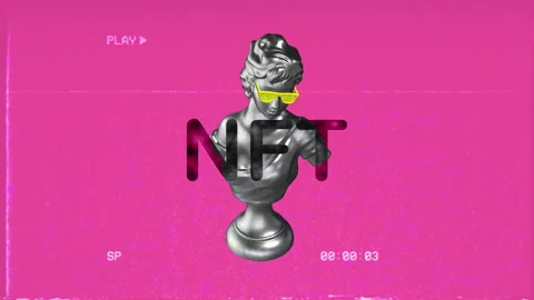 NFT, 3D Statue On Pink Background. Concept Of NFT Technology. 3D Animation. 4k Stock Footage 162539254