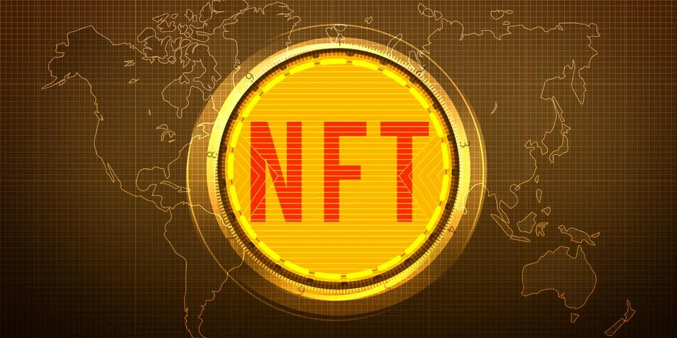 NFT Art Abstract Crypto backdrop with world map in the background Stock Illustration