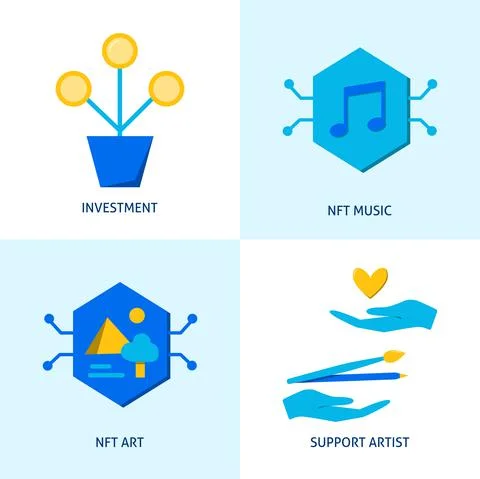 NFT art icon set in flat style Stock Illustration