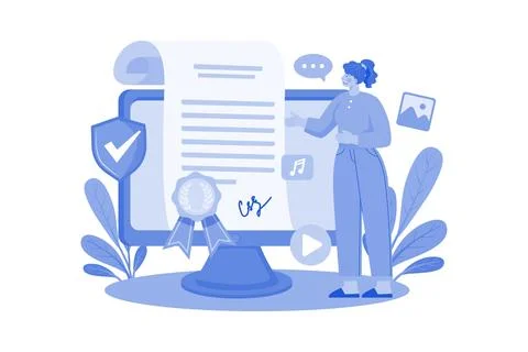 NFT Certificate Illustration concept. A flat illustration isolated on white.. Stock Illustration