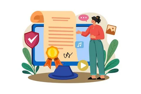 NFT Certificate Illustration concept on white background Stock Illustration
