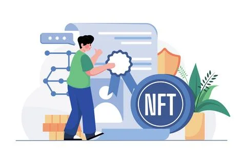 NFT Certificate Illustration concept on white background Stock Illustration