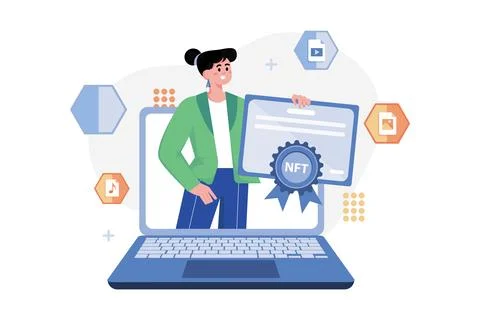 NFT Certificate Illustration concept on white background Stock Illustration