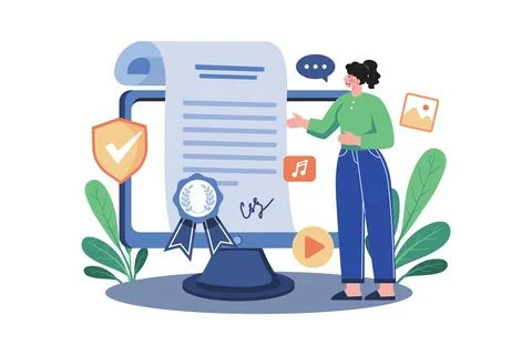 NFT Certificate Illustration concept on white background Stock Illustration