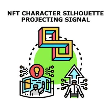 Nft character silhouette projecting digital data signal Stock Illustration