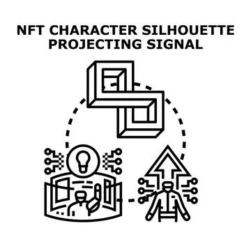 Nft character silhouette projecting digital data signal Stock Illustration