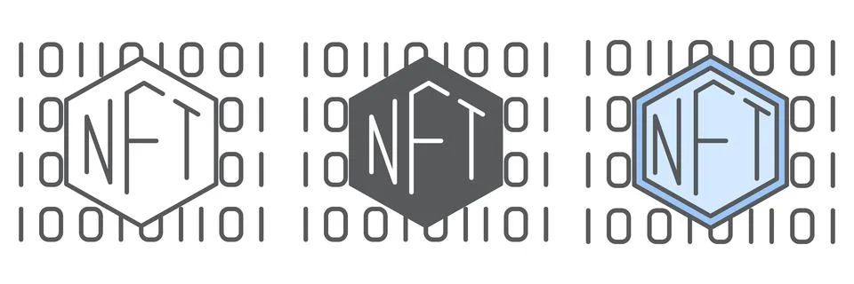 NFT code icon collection, unique token and non fungible token, NFT vector icon Illustrazione stock