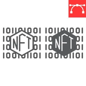 NFT code line and glyph icon, unique token and non fungible token, NFT vector Illustrazione stock