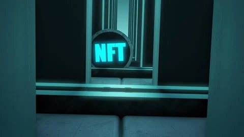 NFT coin animation 3D rendering. An NFT coin rolls along a rail Stock Footage 260097187