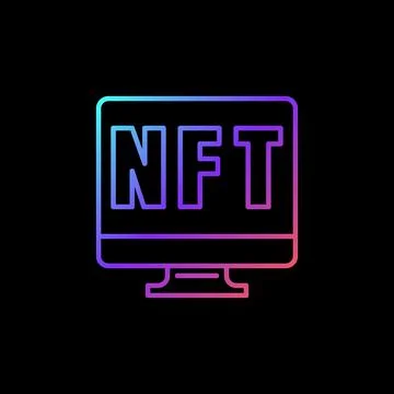 NFT on Computer Screen outline colored icon. Non-Fungible Token vector sign Stock Illustration