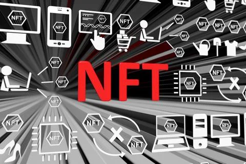 NFT concept blurred background 3d render illustration Stock Illustration