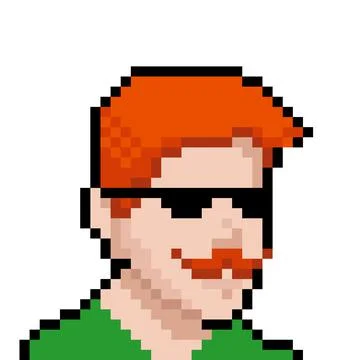 NFT concept of a pixel art style man with ginger hair and mustache wearing Stock Illustration