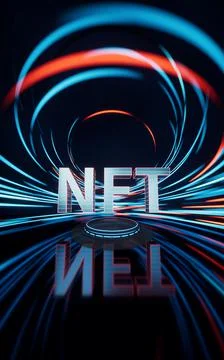 NFT concept with spin lines effect background, 3d rendering. Illustrazione stock