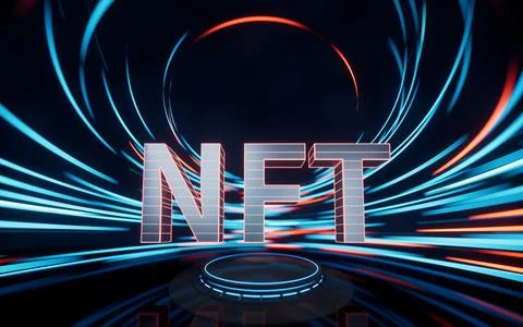 NFT concept with spin lines effect background, 3d rendering. Illustrazione stock