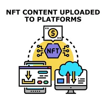 Nft content uploading and trading on digital platforms Stock Illustration