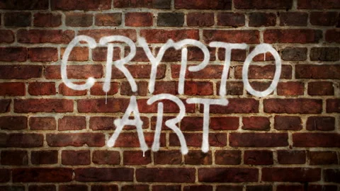 NFT Crypto Art spray painted on the brick wall Video stock 152224032