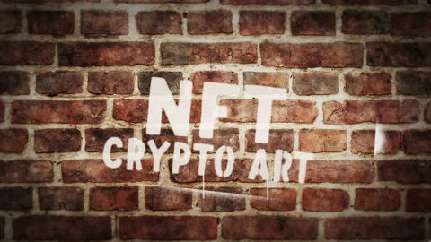 NFT Crypto Art spray painted inscription on the brick wall Video stock 152224535